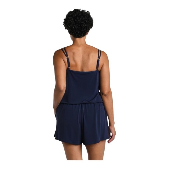 Maxine Of Hollywood Navy Blue Swimsuit Romper - Size 14 - Picture 11 of 14